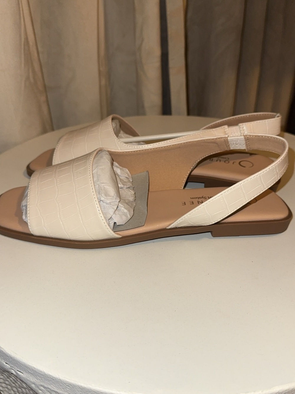Journee Collection Cream Textured Slingback Flats